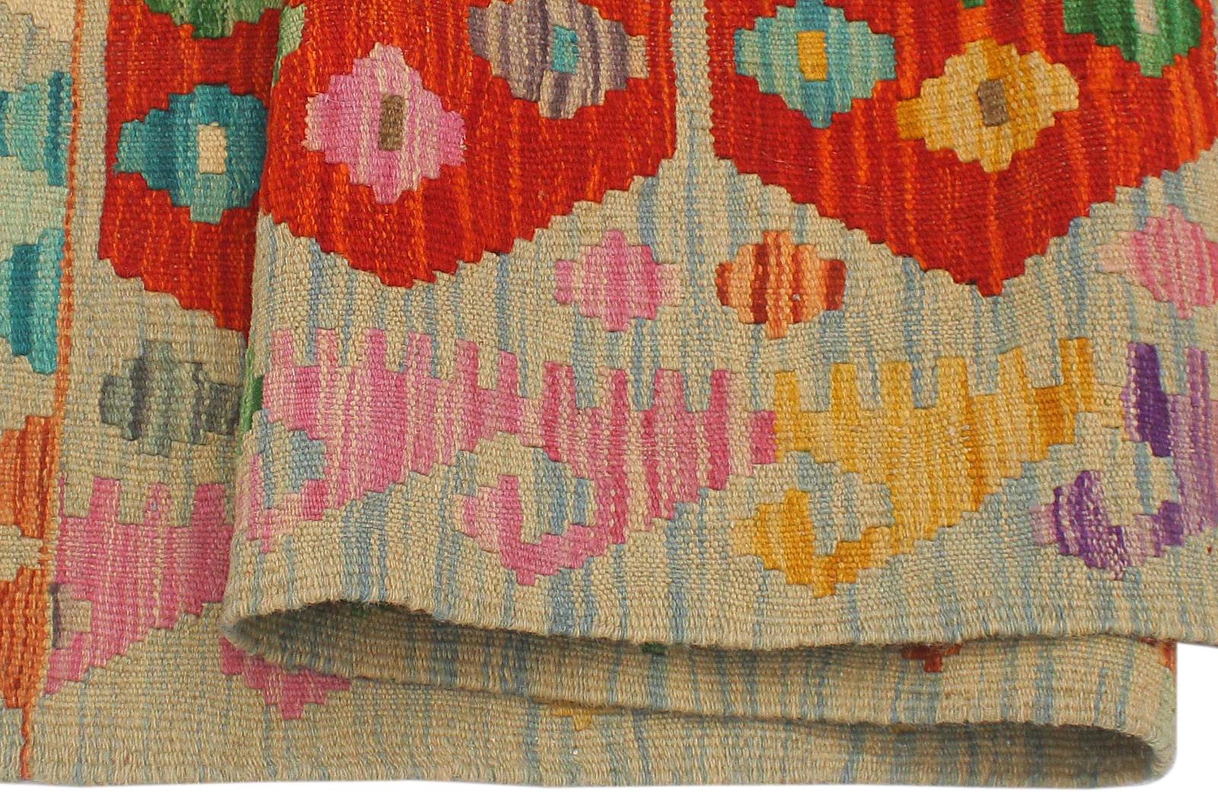 handmade Geometric Kilim Blue Rust Hand-Woven RECTANGLE 100% WOOL area rug 3 x 5