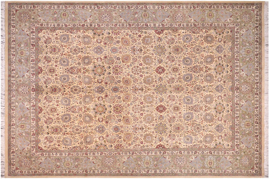 handmade Transitional Tabriz Gold Green Hand Knotted RECTANGLE 100% WOOL area rug 10x14