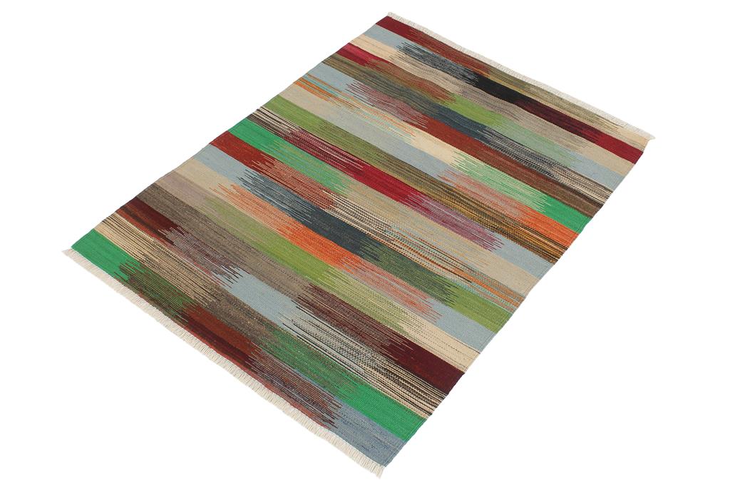 Flat Weave Kilim Antique Navaho Vintage handmade Modern Kilim Blue Gray Hand-Woven Rectangle 100% Wool Area Rug 3x4 