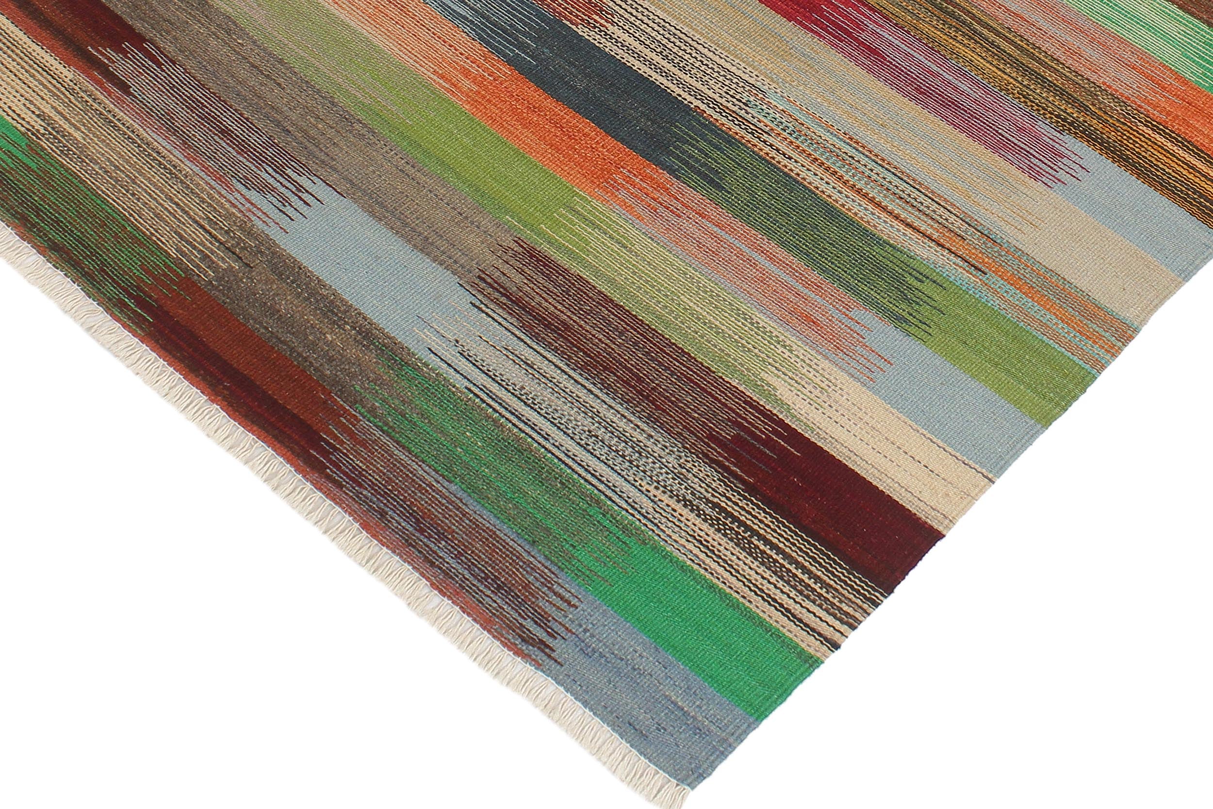 handmade Modern Kilim Blue Gray Hand-Woven RECTANGLE 100% WOOL area rug 3x4