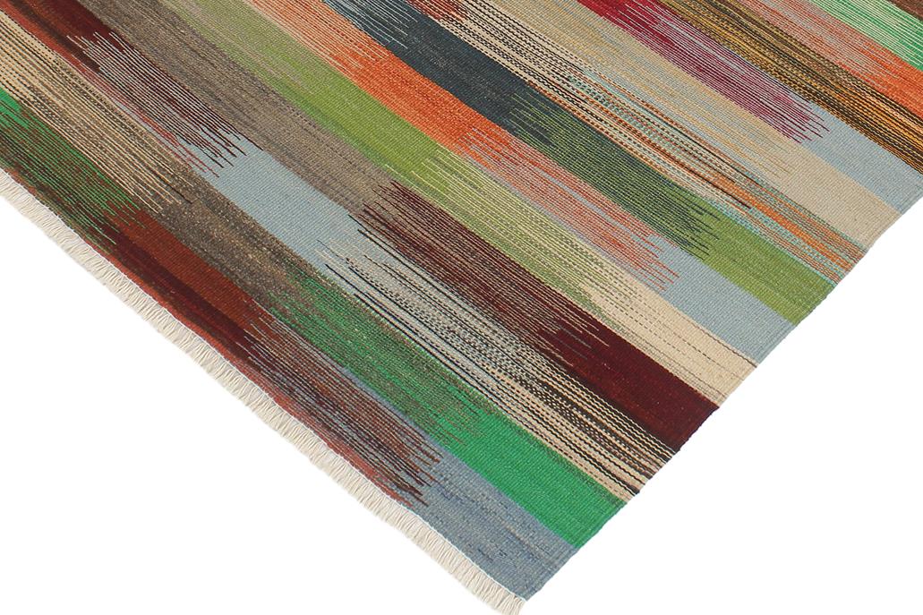 Flat Weave Kilim Antique Navaho Vintage handmade Modern Kilim Blue Gray Hand-Woven Rectangle 100% Wool Area Rug 3x4 