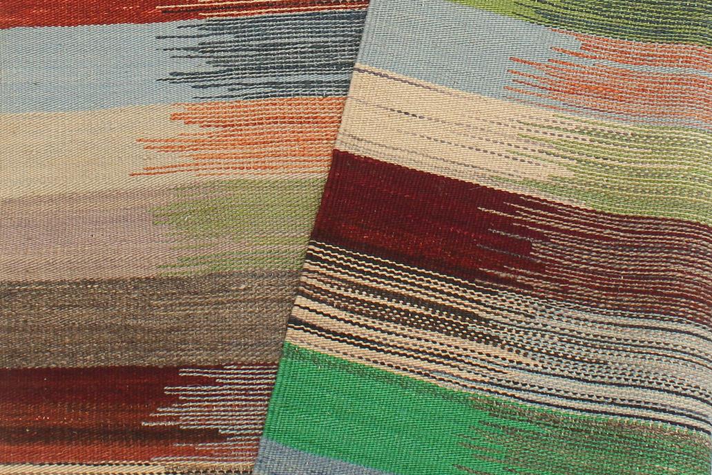 Flat Weave Kilim Antique Navaho Vintage handmade Modern Kilim Blue Gray Hand-Woven Rectangle 100% Wool Area Rug 3x4 