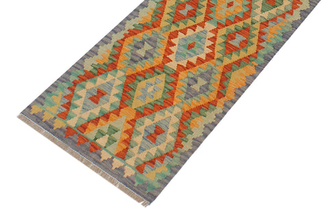 handmade Geometric Kilim Rust Blue Hand-Woven RUNNER 100% WOOL area rug 2 x 6