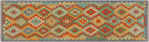 handmade Geometric Kilim Rust Blue Hand-Woven RUNNER 100% WOOL area rug 2 x 6