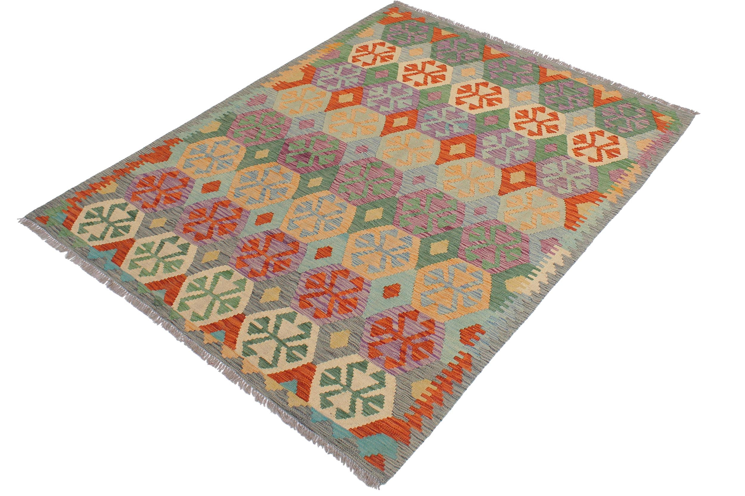 handmade Geometric Kilim Blue Gray Hand-Woven RECTANGLE 100% WOOL area rug 5 x 7
