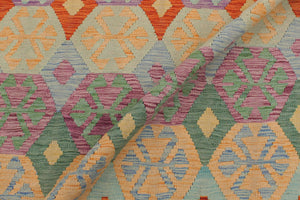 handmade Geometric Kilim Blue Gray Hand-Woven RECTANGLE 100% WOOL area rug 5 x 7
