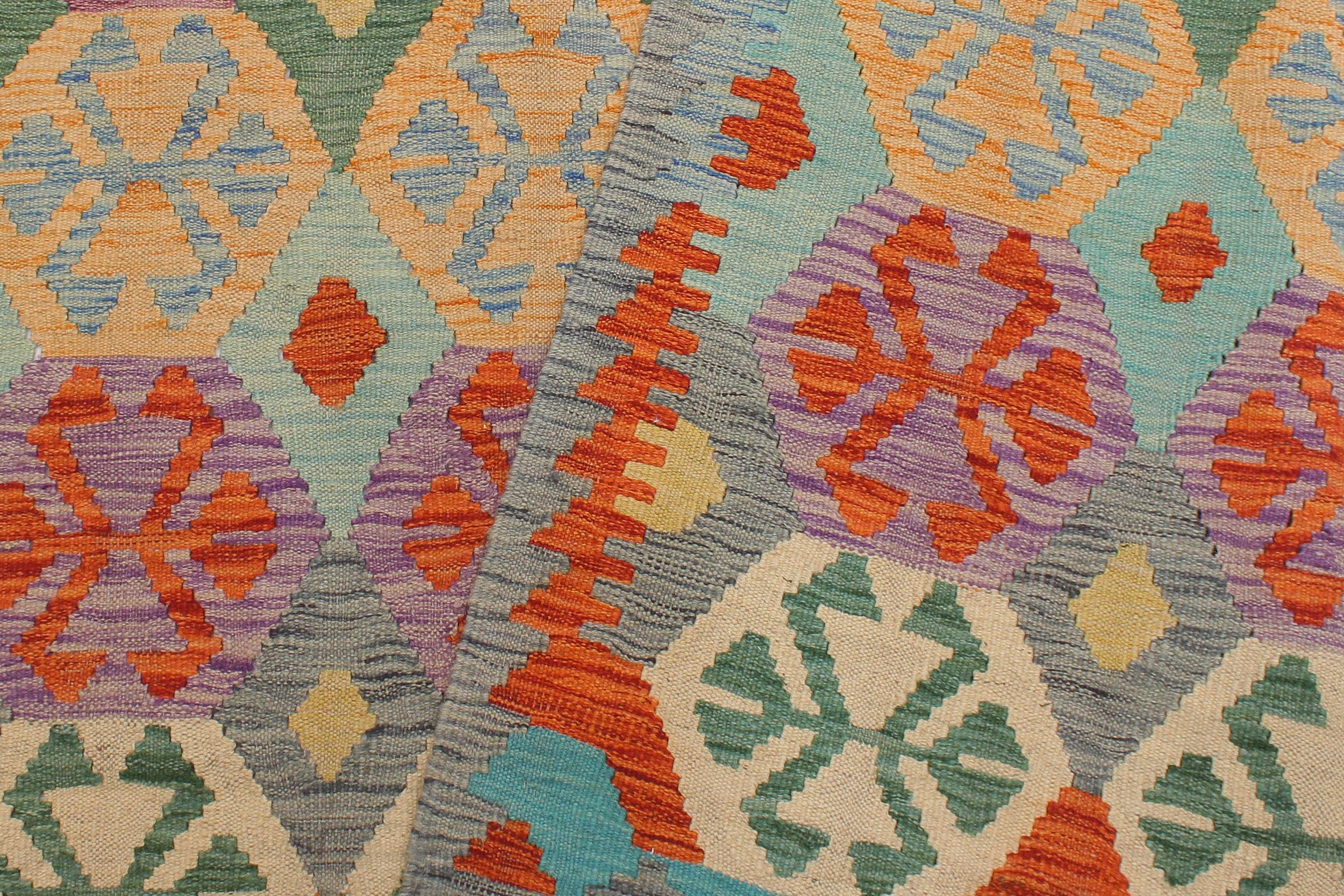 handmade Geometric Kilim Blue Gray Hand-Woven RECTANGLE 100% WOOL area rug 5 x 7
