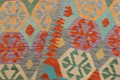 handmade Geometric Kilim Blue Gray Hand-Woven RECTANGLE 100% WOOL area rug 5 x 7
