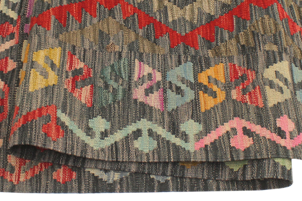 handmade Geometric Kilim Charcoal Red Hand-Woven RECTANGLE 100% WOOL area rug 5 x 7