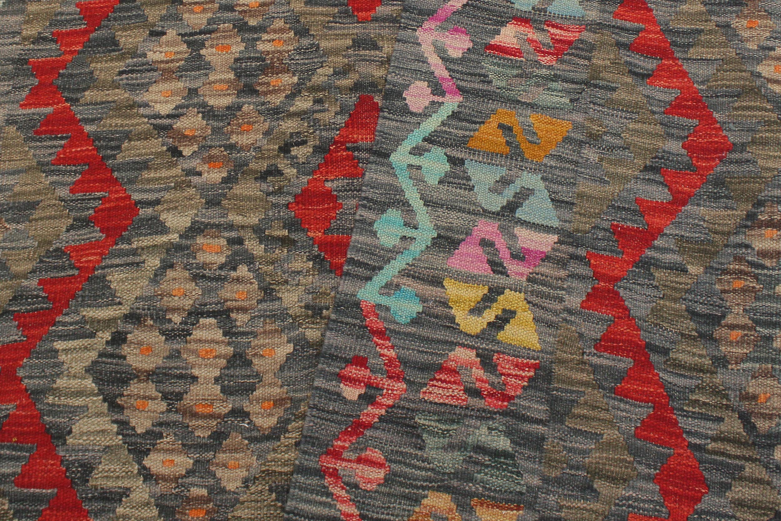 handmade Geometric Kilim Charcoal Red Hand-Woven RECTANGLE 100% WOOL area rug 5 x 7