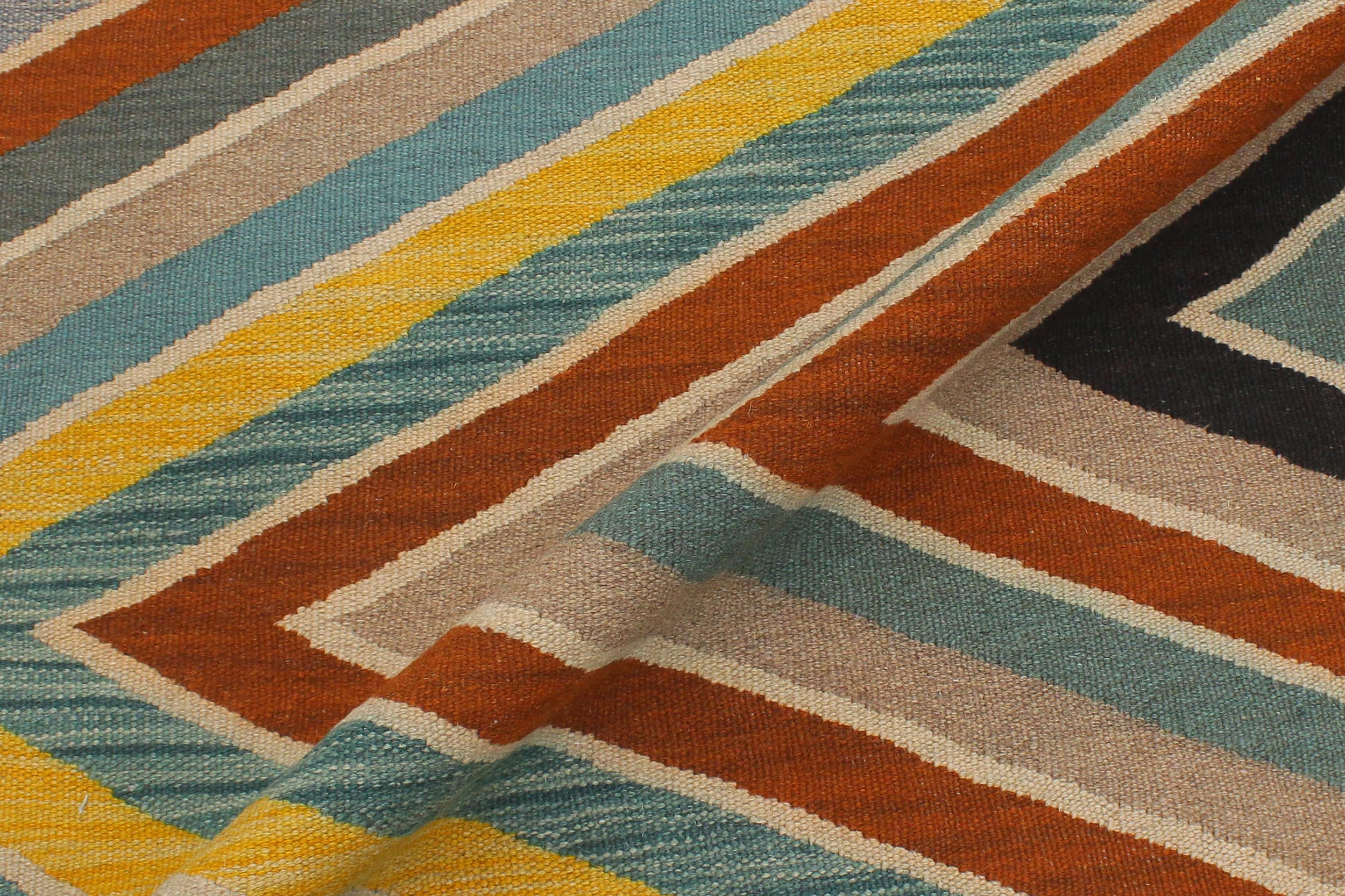 handmade Modern Kilim Blue Black Hand-Woven RECTANGLE 100% WOOL area rug 5x7
