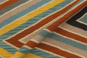 handmade Modern Kilim Blue Black Hand-Woven RECTANGLE 100% WOOL area rug 5x7