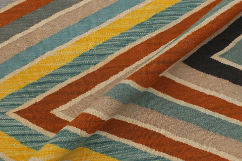 handmade Modern Kilim Blue Black Hand-Woven RECTANGLE 100% WOOL area rug 5x7