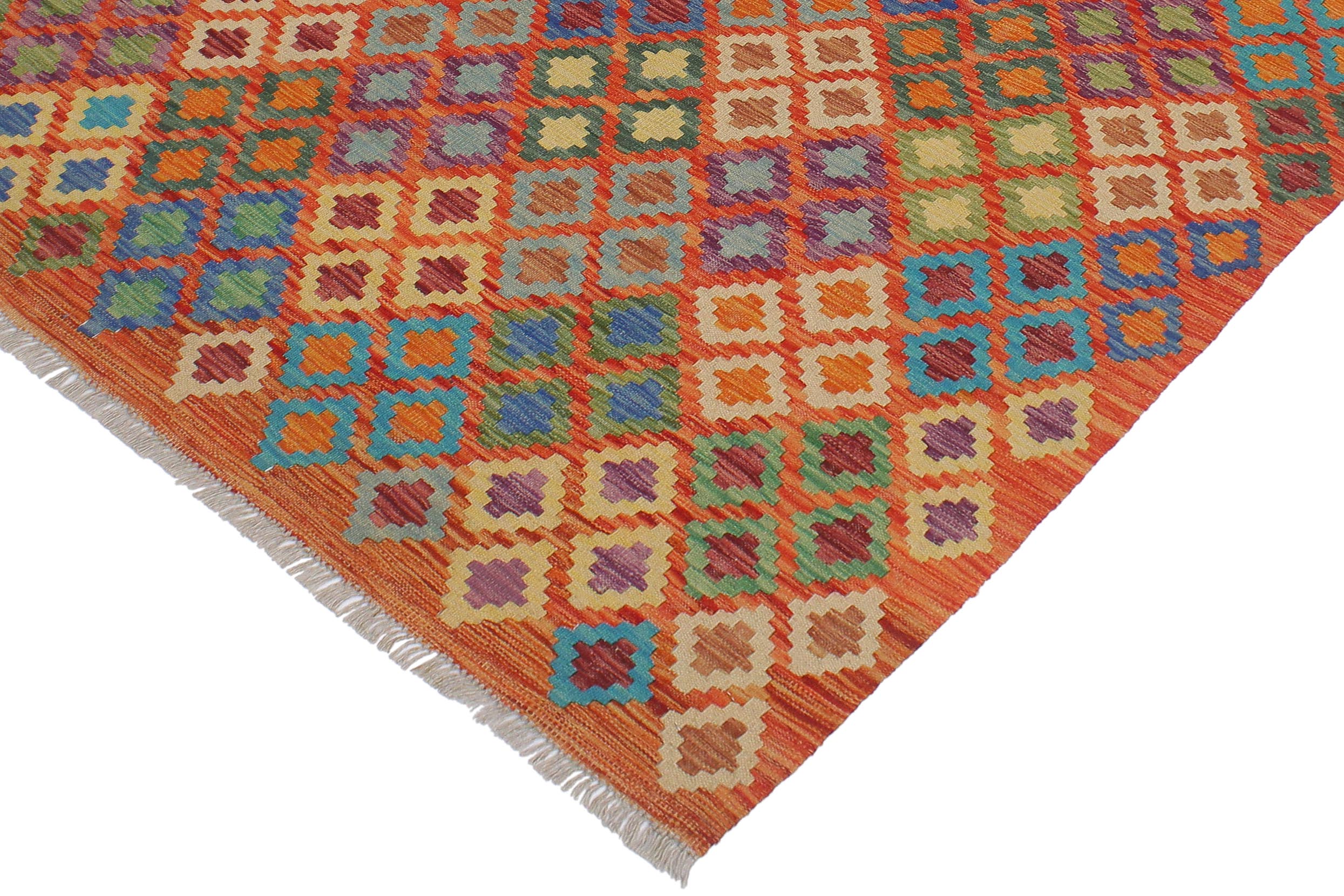 handmade Geometric Kilim Rust Blue Hand-Woven RECTANGLE 100% WOOL area rug 5x6