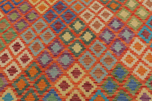 handmade Geometric Kilim Rust Blue Hand-Woven RECTANGLE 100% WOOL area rug 5x6