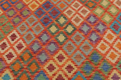 handmade Geometric Kilim Rust Blue Hand-Woven RECTANGLE 100% WOOL area rug 5x6