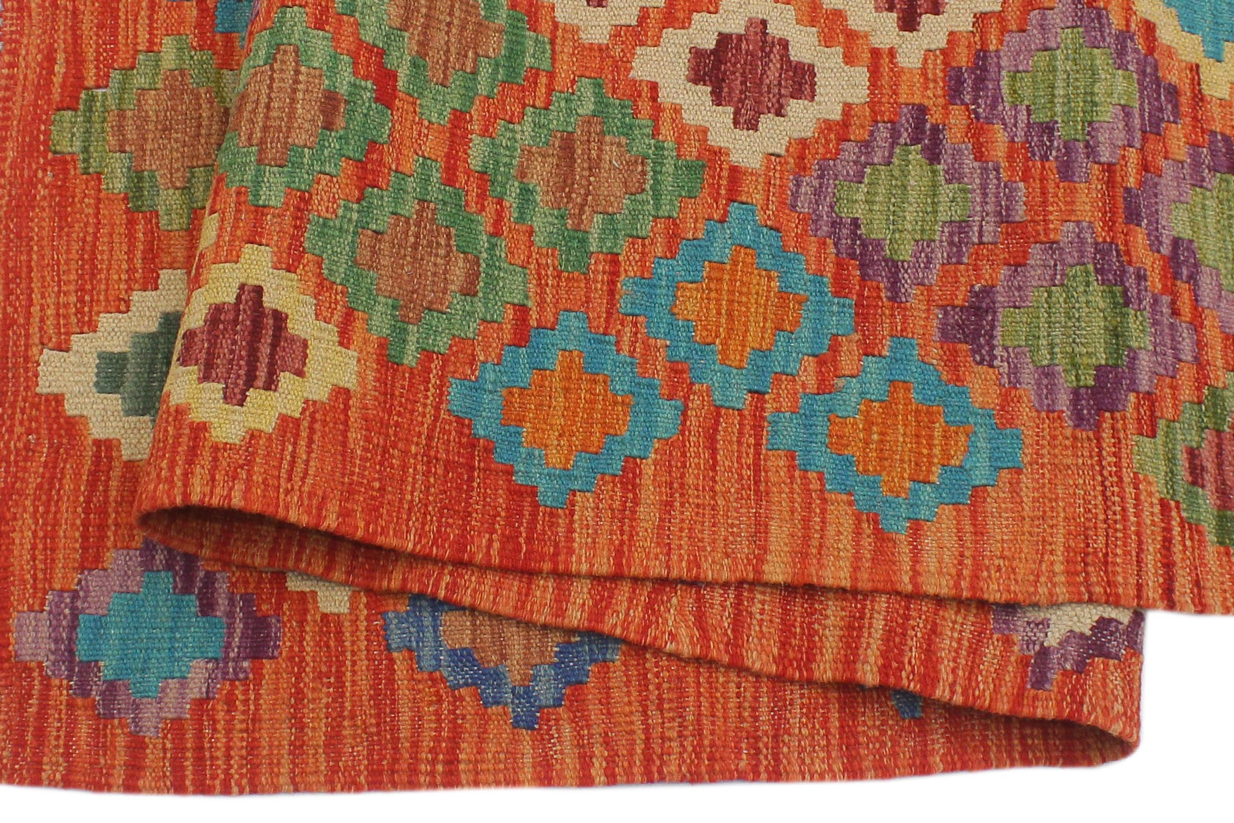 handmade Geometric Kilim Rust Blue Hand-Woven RECTANGLE 100% WOOL area rug 5x6