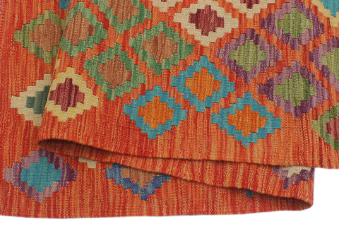 handmade Geometric Kilim Rust Blue Hand-Woven RECTANGLE 100% WOOL area rug 5x6