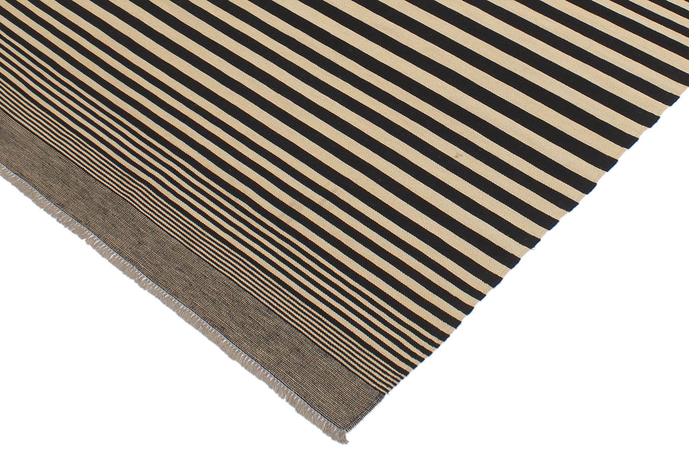 handmade Modern Kilim Beige Black Hand-Woven RECTANGLE 100% WOOL area rug 6' x 8'