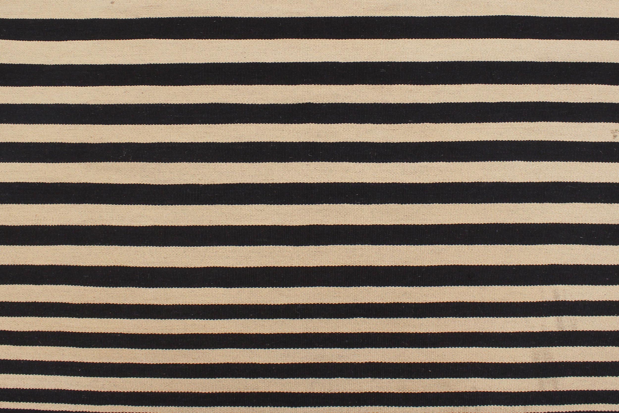 handmade Modern Kilim Beige Black Hand-Woven RECTANGLE 100% WOOL area rug 6' x 8'
