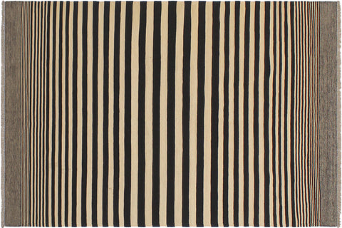 handmade Modern Kilim Beige Black Hand-Woven RECTANGLE 100% WOOL area rug 6' x 8'
