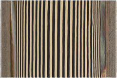 handmade Modern Kilim Beige Black Hand-Woven RECTANGLE 100% WOOL area rug 6' x 8'