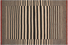 handmade Modern Kilim Beige Black Hand-Woven RECTANGLE 100% WOOL area rug 6' x 8'