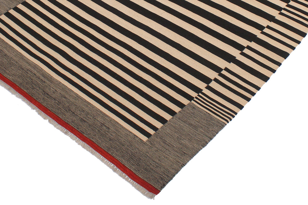 handmade Modern Kilim Beige Black Hand-Woven RECTANGLE 100% WOOL area rug 6' x 8'