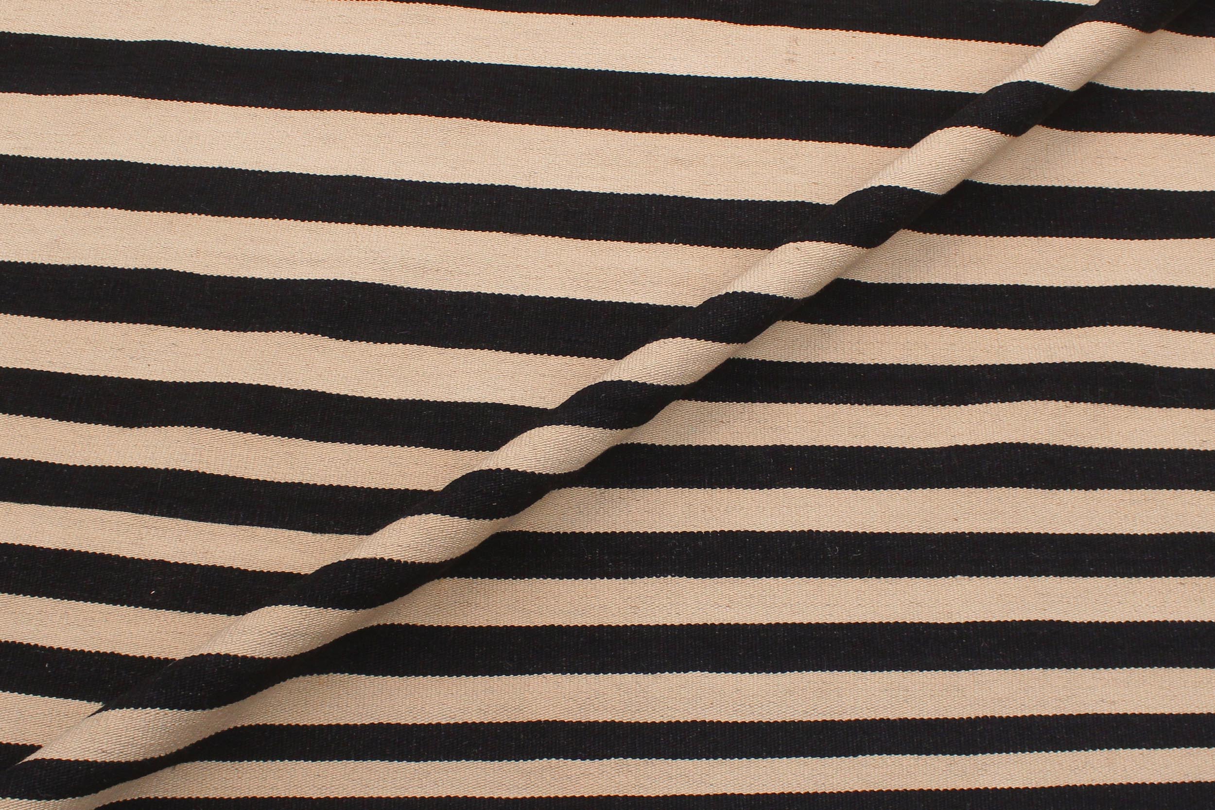 handmade Modern Kilim Beige Black Hand-Woven RECTANGLE 100% WOOL area rug 6' x 8'