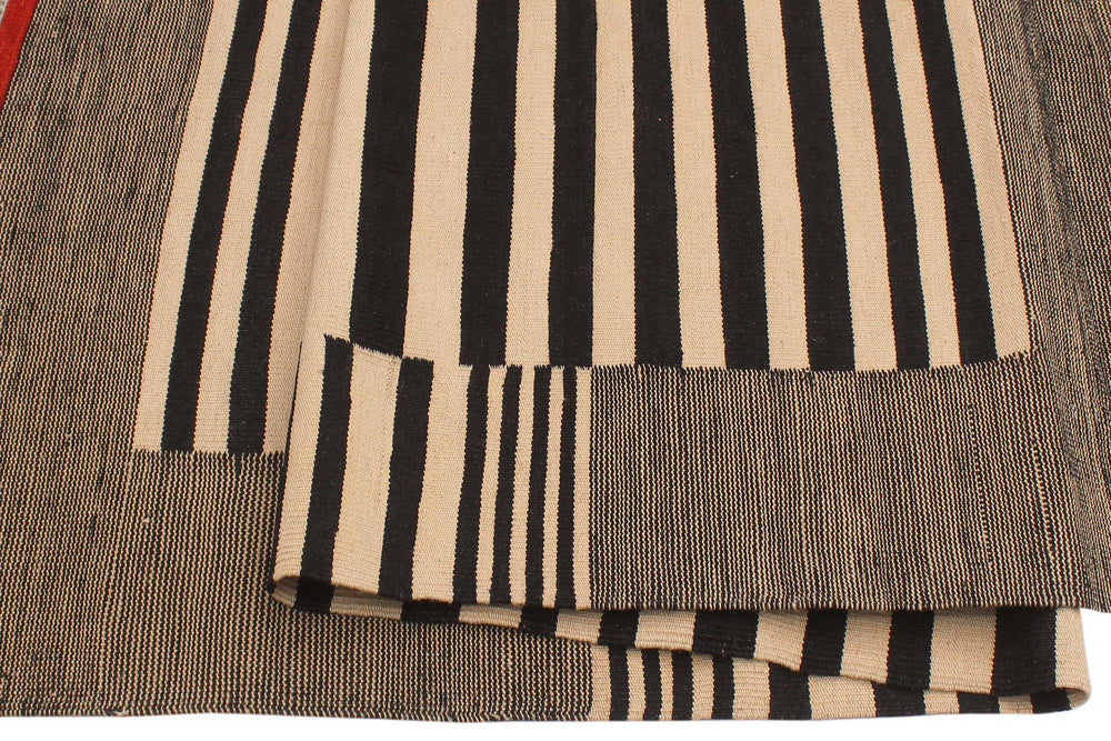 handmade Modern Kilim Beige Black Hand-Woven RECTANGLE 100% WOOL area rug 6' x 8'