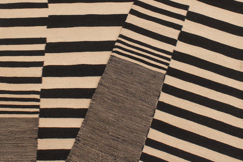 handmade Modern Kilim Beige Black Hand-Woven RECTANGLE 100% WOOL area rug 6' x 8'
