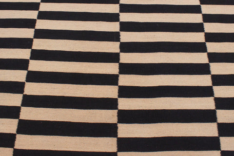 handmade Modern Kilim Beige Black Hand-Woven RECTANGLE 100% WOOL area rug 6' x 8'