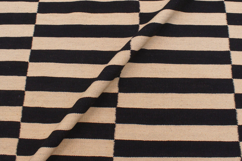 handmade Modern Kilim Beige Black Hand-Woven RECTANGLE 100% WOOL area rug 6' x 8'