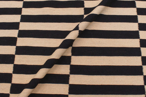 handmade Modern Kilim Beige Black Hand-Woven RECTANGLE 100% WOOL area rug 6' x 8'