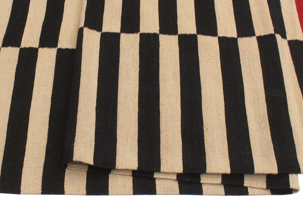 handmade Modern Kilim Beige Black Hand-Woven RECTANGLE 100% WOOL area rug 6' x 8'