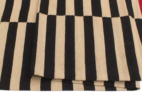 handmade Modern Kilim Beige Black Hand-Woven RECTANGLE 100% WOOL area rug 6' x 8'