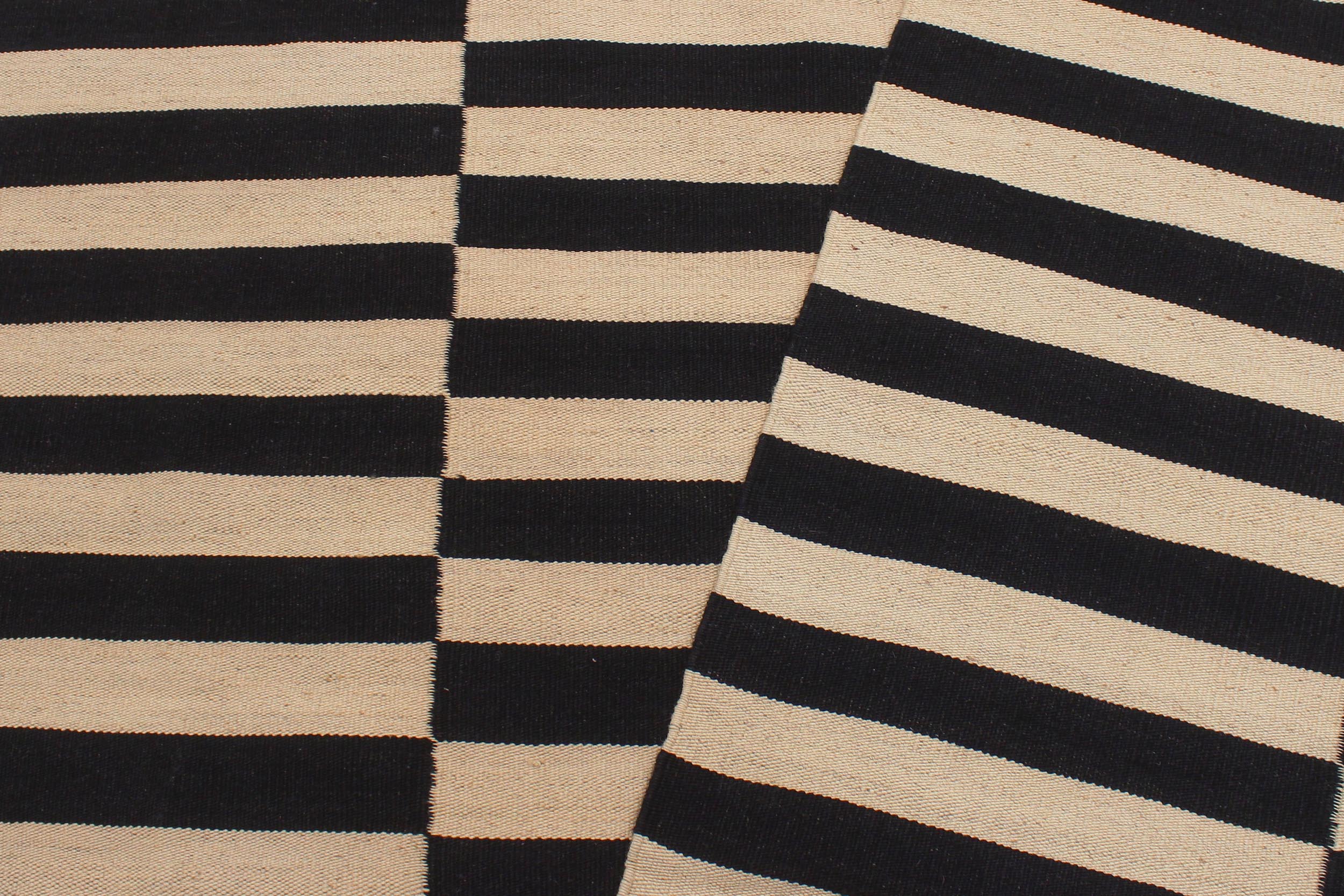 handmade Modern Kilim Beige Black Hand-Woven RECTANGLE 100% WOOL area rug 6' x 8'