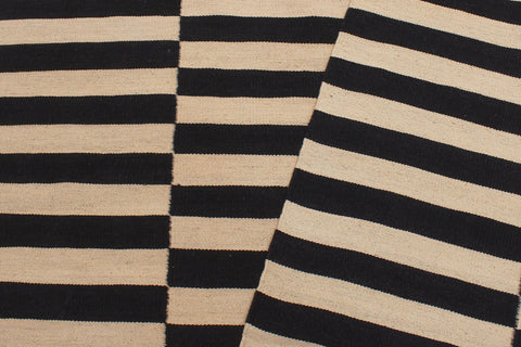 handmade Modern Kilim Beige Black Hand-Woven RECTANGLE 100% WOOL area rug 6' x 8'