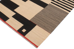 handmade Modern Kilim Beige Black Hand-Woven RECTANGLE 100% WOOL area rug 6' x 8'