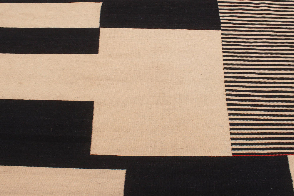 handmade Modern Kilim Beige Black Hand-Woven RECTANGLE 100% WOOL area rug 6' x 8'