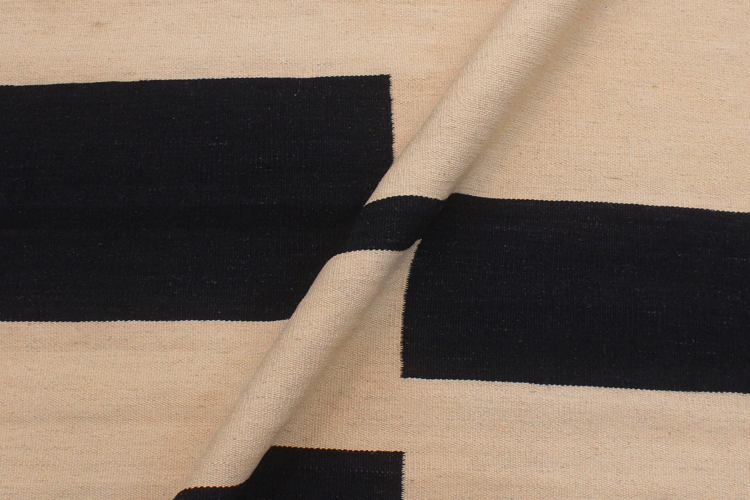 handmade Modern Kilim Beige Black Hand-Woven RECTANGLE 100% WOOL area rug 6' x 8'