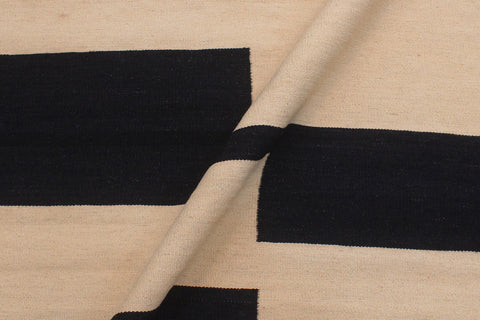 handmade Modern Kilim Beige Black Hand-Woven RECTANGLE 100% WOOL area rug 6' x 8'