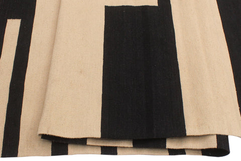 handmade Modern Kilim Beige Black Hand-Woven RECTANGLE 100% WOOL area rug 6' x 8'