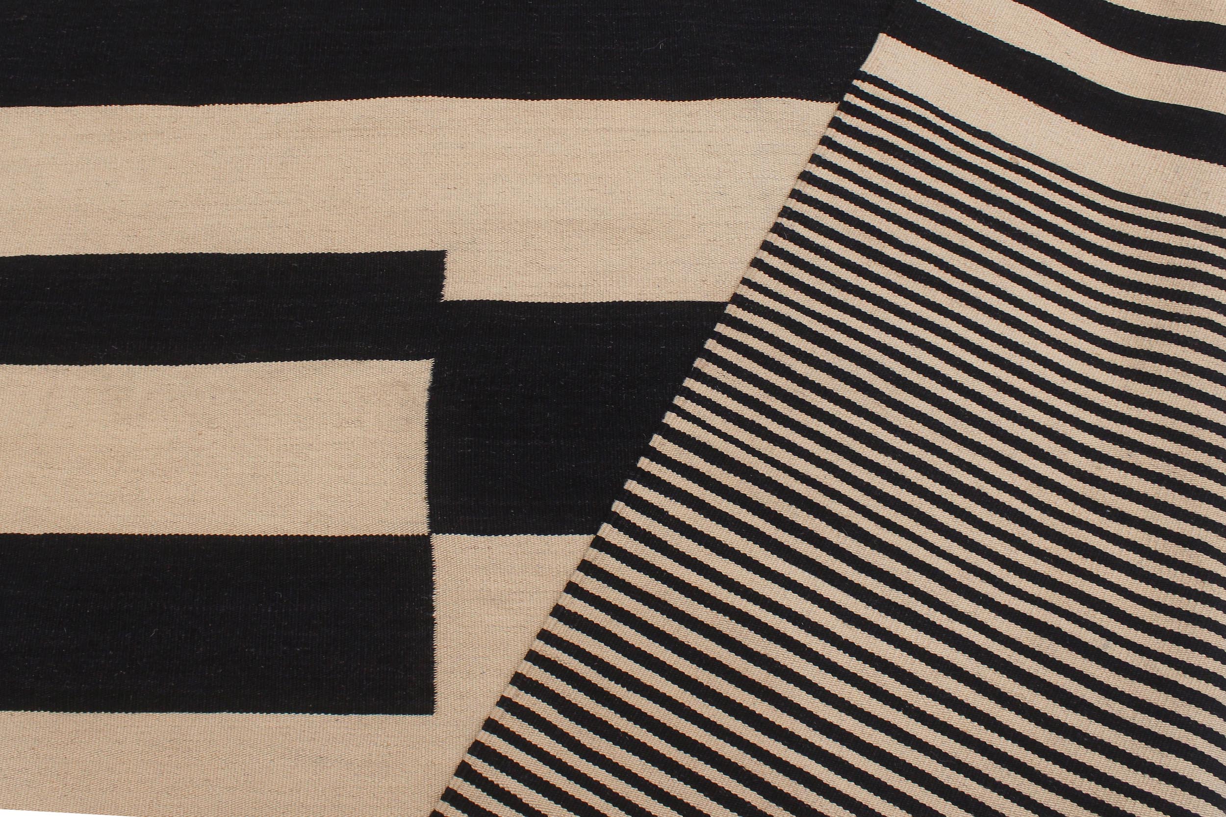 handmade Modern Kilim Beige Black Hand-Woven RECTANGLE 100% WOOL area rug 6' x 8'
