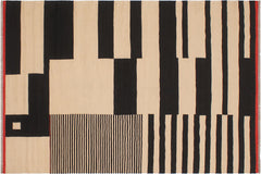 handmade Modern Kilim Beige Black Hand-Woven RECTANGLE 100% WOOL area rug 6' x 8'