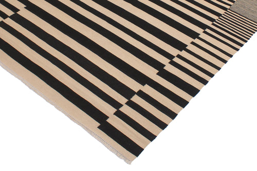 handmade Modern Kilim Beige Black Hand-Woven RECTANGLE 100% WOOL area rug 6x8