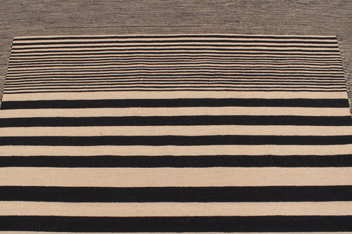handmade Modern Kilim Beige Black Hand-Woven RECTANGLE 100% WOOL area rug 6x8