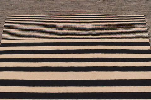 handmade Modern Kilim Beige Black Hand-Woven RECTANGLE 100% WOOL area rug 6x8