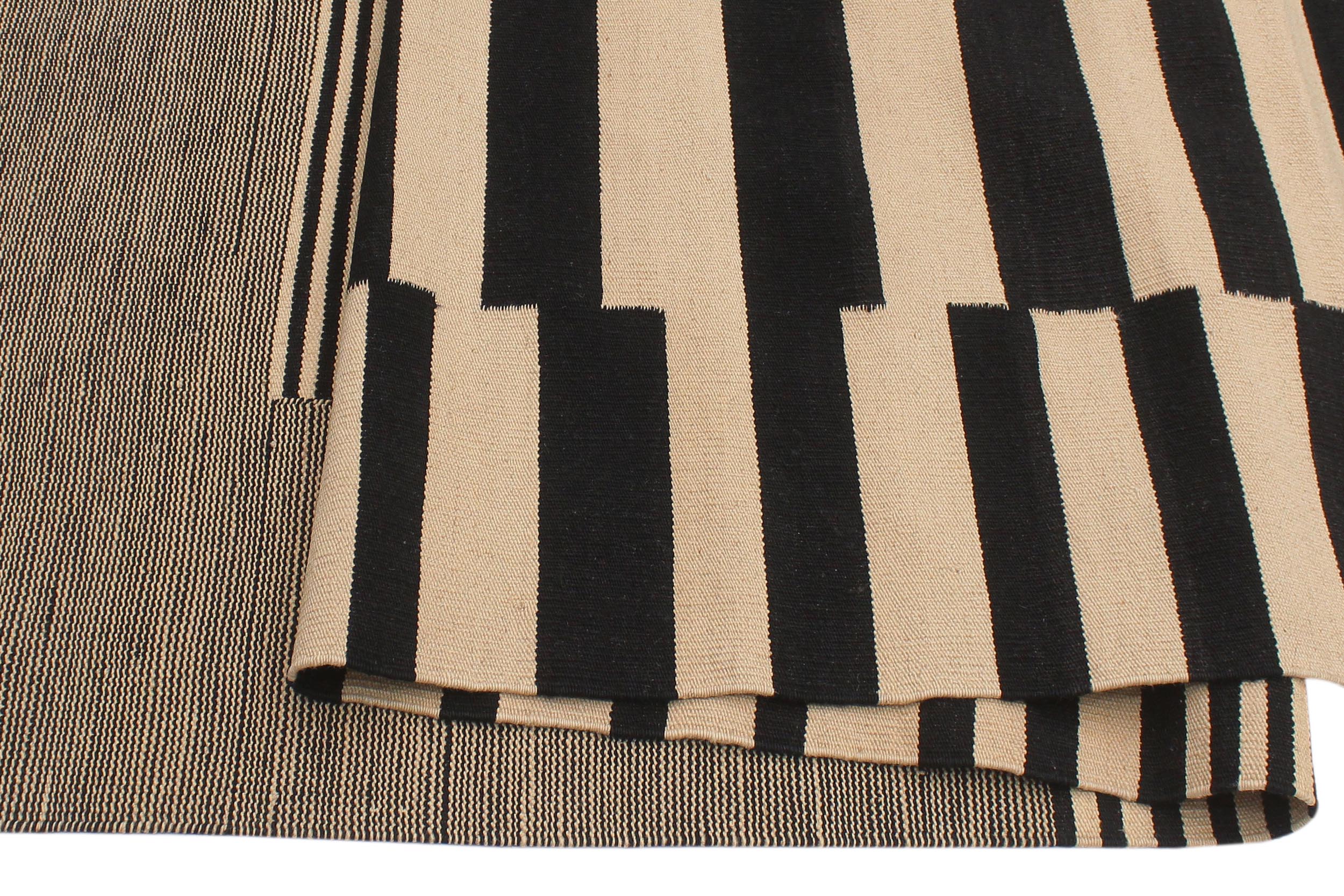 handmade Modern Kilim Beige Black Hand-Woven RECTANGLE 100% WOOL area rug 6x8