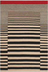 Flat Weave Kilim Antique Navaho Vintage handmade Modern Kilim Beige Black Hand-Woven Rectangle 100% Wool Area Rug 6x8 